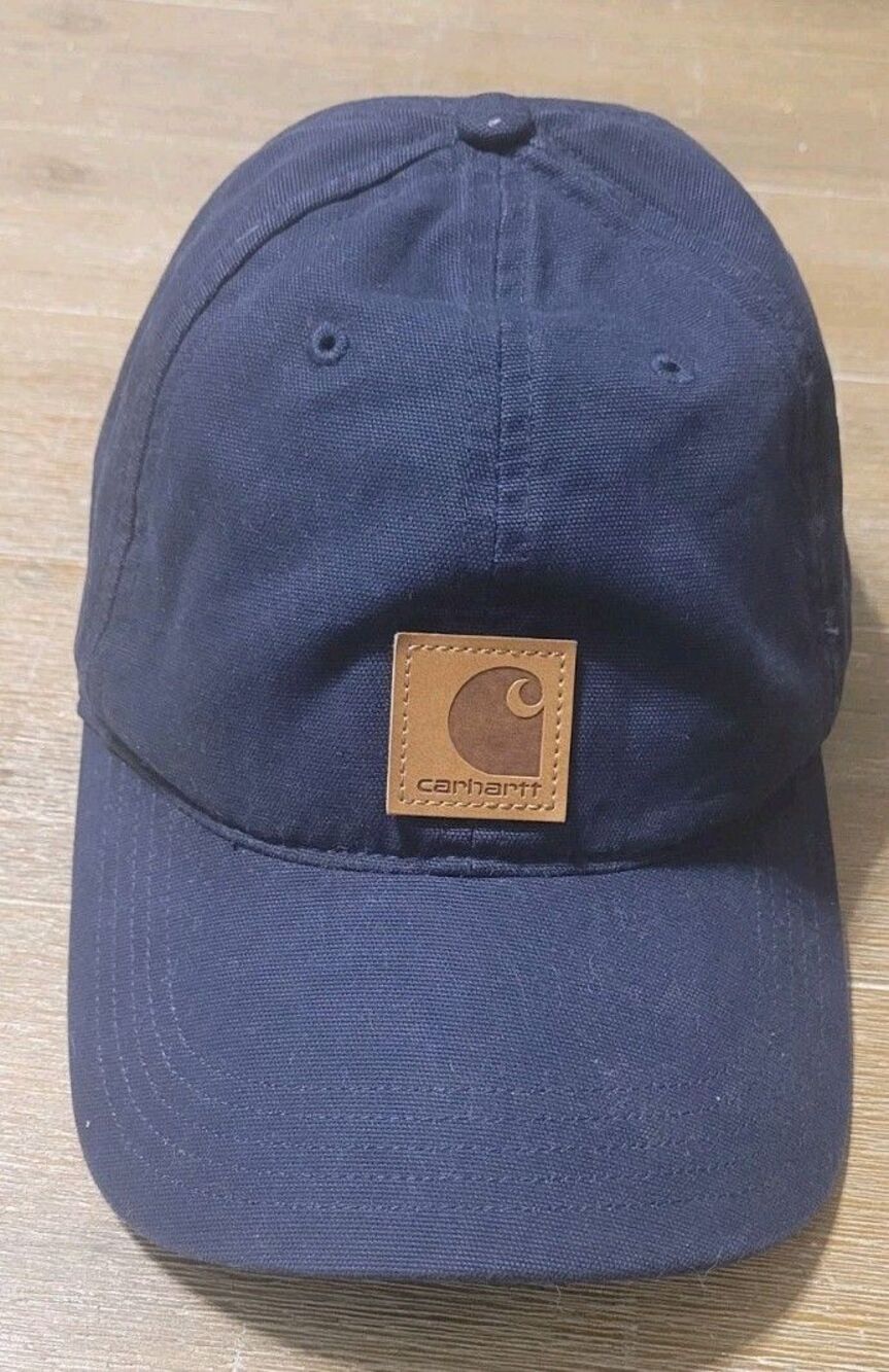 Carhartt Odessa Leather Patch Blue Navy Hat Adjustable Strap Cap